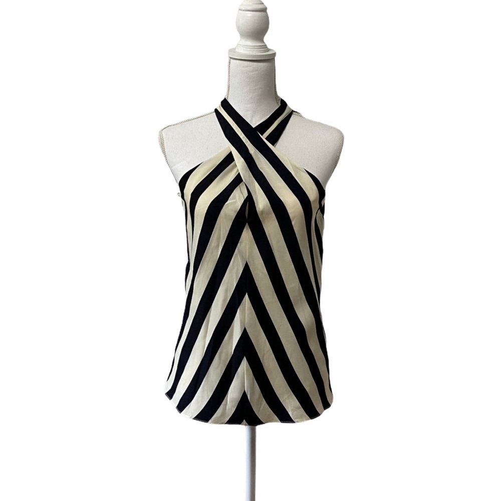 The Limited Black and Cream Striped Halter Neck Blouse